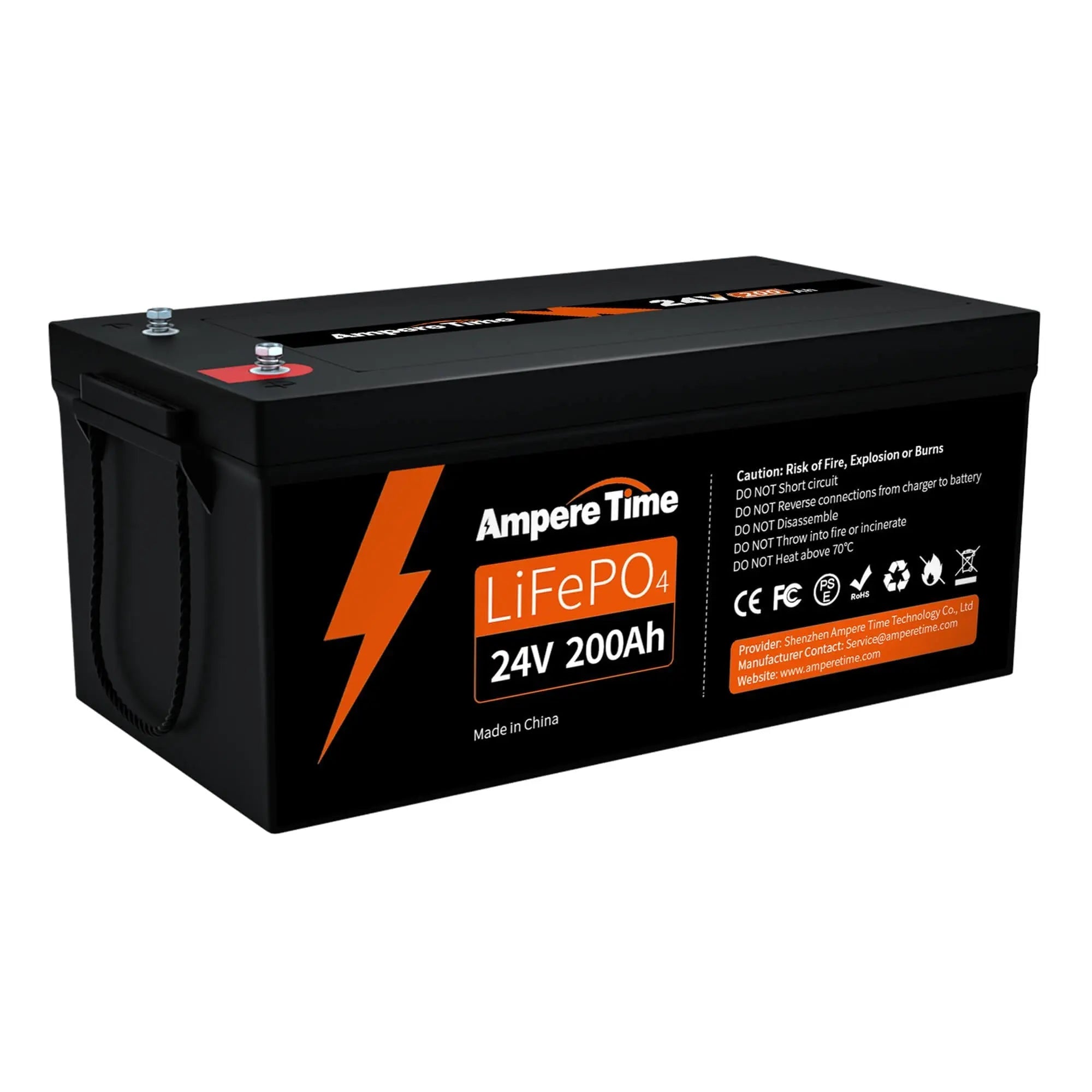 Ampere Time 24V 200Ah, 5120Wh Lithium LiFePO4 Battery with 4000+ Discharge Cycles & Built in 200A BMS Ampere Time