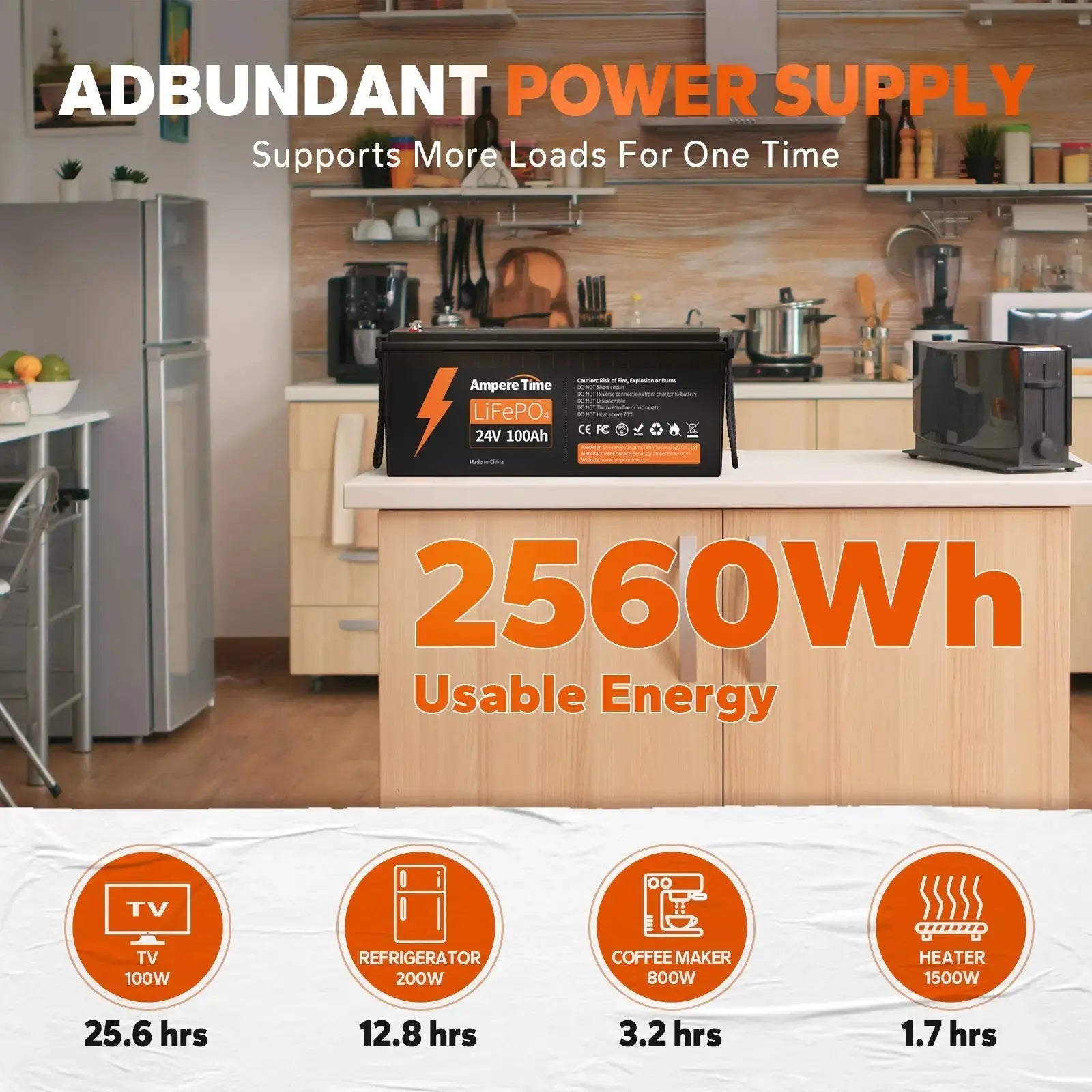 ✅Like New✅ Ampere Time 24V 100Ah, 2560Wh Lithium LiFePO4 Battery & Built in 100A BMS Ampere Time